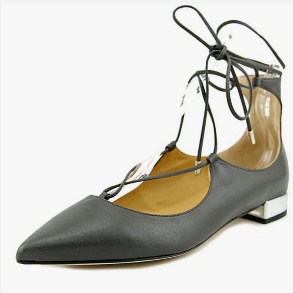 Mercanti Fiorentini Black Pointed Lace-Up Flats